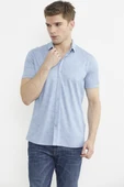 Slim Fit Baskılı Penye Gömlek - Mavi thumbnail 2