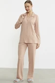 Gömlek Model Nakışlı Pijama Takım - Somon thumbnail 5