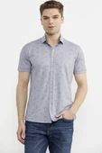 Slim Fit Baskılı Penye Gömlek - Lila thumbnail 1