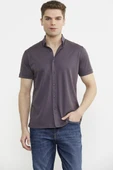 Kısa Kol Slim Fit Penye Gömlek - Mor thumbnail 1