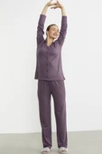 Gömlek Model Nakışlı Pijama Takım - Mor thumbnail 1