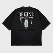 Oversize 'Behınd' Baskılı Bisiklet Yaka T-Shırt thumbnail 1