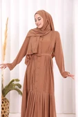 Pilise Detay Elbise ŞAL HEDİYE   6039 Taba thumbnail 4