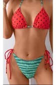 REDB Üçgen bikini moda bağcıklı sevimli detaylı baskı Bikini mayo thumbnail 2