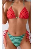 REDB Üçgen bikini moda bağcıklı sevimli detaylı baskı Bikini mayo thumbnail 1