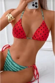 REDB Üçgen bikini moda bağcıklı sevimli detaylı baskı Bikini mayo thumbnail 5