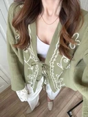 Haki Nakış İşlemeli Müslin Kimono thumbnail 4
