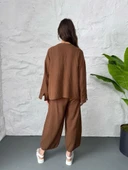Kahve Nakış İşlemeli Müslin Kimono thumbnail 4