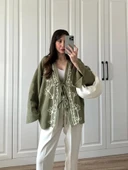 Haki Nakış İşlemeli Müslin Kimono thumbnail 2