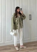 Haki Nakış İşlemeli Müslin Kimono thumbnail 3