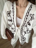 Krem Nakış İşlemeli Müslin Kimono thumbnail 4