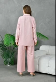 Kadın Nakış İşlemeli Keten Oversize Düğmeli Gömlek thumbnail 3