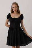 Beli Korseli Mini Elbise - Siyah thumbnail 4