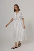 Beli Lastikli Elbise - Beyaz thumbnail 4