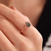 Moss Agate Altın Yüzük Rose thumbnail 5