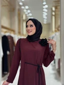 Gül Detaylı Elbise 3976 Bordo thumbnail 4