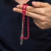 Gümüş Püsküllü Pembe Ateş Kehribar Tesbih thumbnail 2