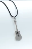 Gitar Gümüş Kaplama Deri İp Kolye thumbnail 1
