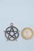 Pentagram Yıldızı Gümüş Kaplama Örme Zincir Kolye thumbnail 4
