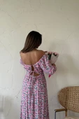Fuşya Çiçek Desenli Elbise thumbnail 4