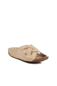 Bej Hakiki Deri Kadın Düz Terlik thumbnail 3