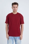 Moxe Collection Erkek Oversize Basic Tişört Bordo thumbnail 4