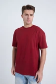 Moxe Collection Erkek Oversize Basic Tişört Bordo thumbnail 1