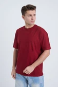 Moxe Collection Erkek Oversize Basic Tişört Bordo thumbnail 3