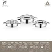 Nova 6 Parça Paslanmaz Çelik Cam Kapaklı Sahan Seti thumbnail 2
