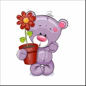 Kırmızı Çiçekli Ayıcık Sticker thumbnail 1