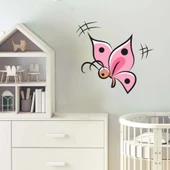 Pembe Çizim Kelebek Sticker thumbnail 2