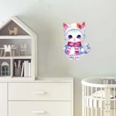 Pembe Fiyonklu Tatlı Kedi Duvar Stickerı thumbnail 2