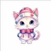 Kışlık Şapkalı Kedi Duvar Stickerı thumbnail 1
