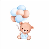 Balon Tutan Sevimli Ayıcık Duvar Stickerı thumbnail 1