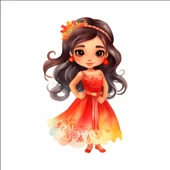 Turuncu Elbiseli Çiçek Prenses Duvar Stickerı thumbnail 1