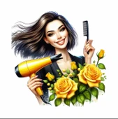 Sarı Güllü Kuaför Kız Duvar Stickerı thumbnail 1