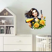 Sarı Güllü Kuaför Kız Duvar Stickerı thumbnail 2
