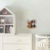 Kanatlı İki Köpek ve Çiçekler Duvar Stickerı thumbnail 1