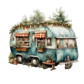 Kırmızı Tavanlı Çam Ağaçlı Karavan Stickerı thumbnail 2