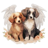 Kanatlı İki Köpek ve Çiçekler Duvar Stickerı thumbnail 2