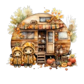 Çocuklu Sonbahar Karavanı Duvar Stickerı thumbnail 2