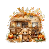 Sonbahar Ayıcığı ve Karavan Duvar Stickerı thumbnail 2