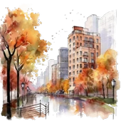 Şehir Manzaralı Sonbahar Yol Duvar Stickerı thumbnail 2