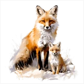 Anne ve Yavru Tilki Duvar Sticker'ı thumbnail 2