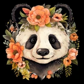 Turuncu Çiçek Taçlı Panda Duvar Stickerı thumbnail 2