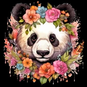 Renkli Çiçek Taçlı Panda Duvar Stickerı thumbnail 2