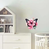 Pembe Güller ve Kelebek Duvar Stickerı thumbnail 1