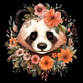 Turuncu Çiçekli Panda Kafası Duvar Stickerı thumbnail 2