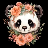 Turuncu Çiçek Taçlı Panda Duvar Stickerı thumbnail 2