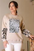 ZEBRA DESENLİ BEJ KADIN SWEATSHİRT  5591-2K5 thumbnail 3